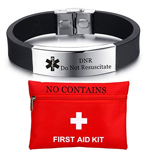 ForeverWill Kostenlose Benutzerdefinierte Gravur Frauen Männer Edelstahl Silikon Medical Alert ID Armband Med Identifikation Armband Notfall Gesundheitserinnerung um Leben mit Aid Bag Zu Retten