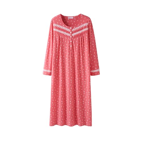 Keyocean Women Nightgowns Soft Cotton Comfortable Lightweight Long Sleeves Ladies Nightdress Christmas Tree Small