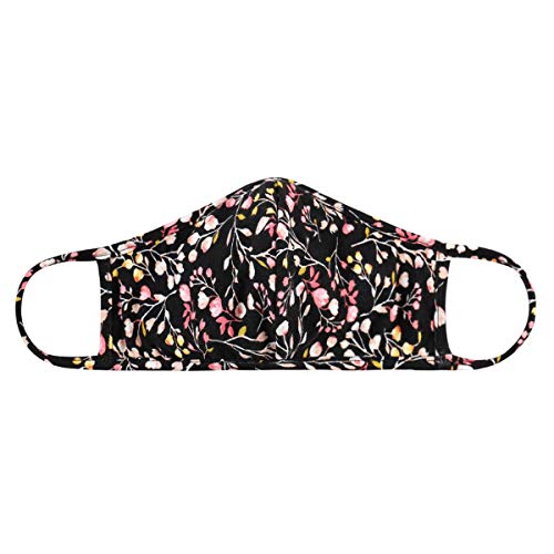 Costume Fabric Face Cover - Fashion Outdoor Anti-Dust Protection Comfy Breathable Mouth Muffle Shield Women & Unisex (Pointy/Ear Loop - Floral Buds Black)