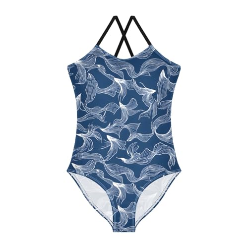 Fish Tail Pattern Girls One Piece Swimsuits Quick Dry Beach Swimwear Bathing Suit