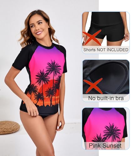 Halcurt Women's Short Sleeve Rash Guard Swimsuit Top Swim Shirt Only Swim Tee UPF50+ Quick Dry Swimsuit3