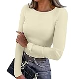 uxxnjfg Pull Femme Hiver Chaud Grande Taille T Shirt Manche Longue Femme Coton Oversize Top Col Rond Chaude Cachemire Sweatshirts Pas Cher Polaire Laine Basique Slim Fit Tunique Sweat(Kaki,L)