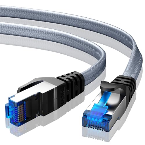 BUSOHE Cat 8 Ethernet Cable 2.5M, 40Gbps/2000Mhz Flat High Speed Network Cable, Braided Flat Gigabit Rj45 STP Shielded Internet Lan Cables Cord Compatible with PC, Laptop, Routers, Modem