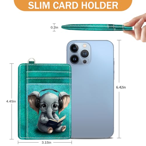 Image of Yonlevres Elephant Credit Card Holder Slim RFID Wallet Women Small Cute | Front Pocket, Handy, RFID Blocking, Woman Girls Ladies Gifts, D-ring for Keychain,Thin Mini Card Case, ID Window, PU Leather