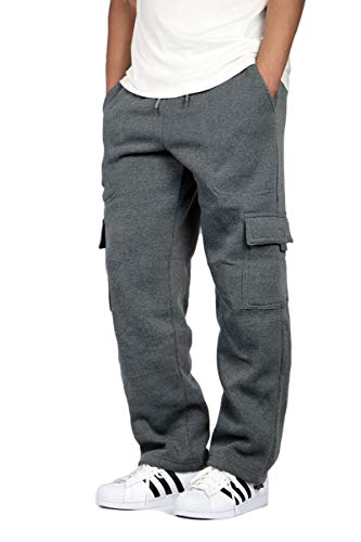 URBANJ Men's Fleece Cargo/Solid/Stripe Sweatpants Heavyweight S-3XL