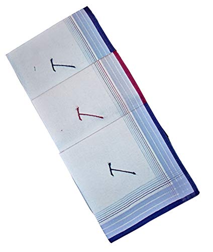 Preisvergleich Produktbild 3 Stück Herren-Monogrammtaschentücher / Baumwolle mit farbiger Satinkante / Im Klarsichtkanton / In blau und wein-rot / Freie Monogrammwahl (T)