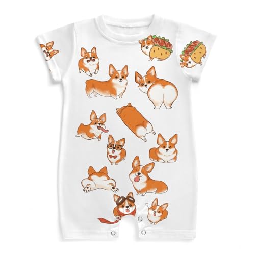 ベビー服 ロンパース かわいい コーギー 犬柄 新生児服 男の子 女の子 赤ちゃん服 半袖 0~24ヶ月 出産祝い プレゼント パジャマ 肌着 人気 幼児服 ルームウェア