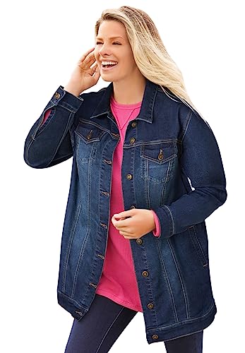 Woman Within Plus Size Long Stretch Denim Jacket Oversized Jean Jacket