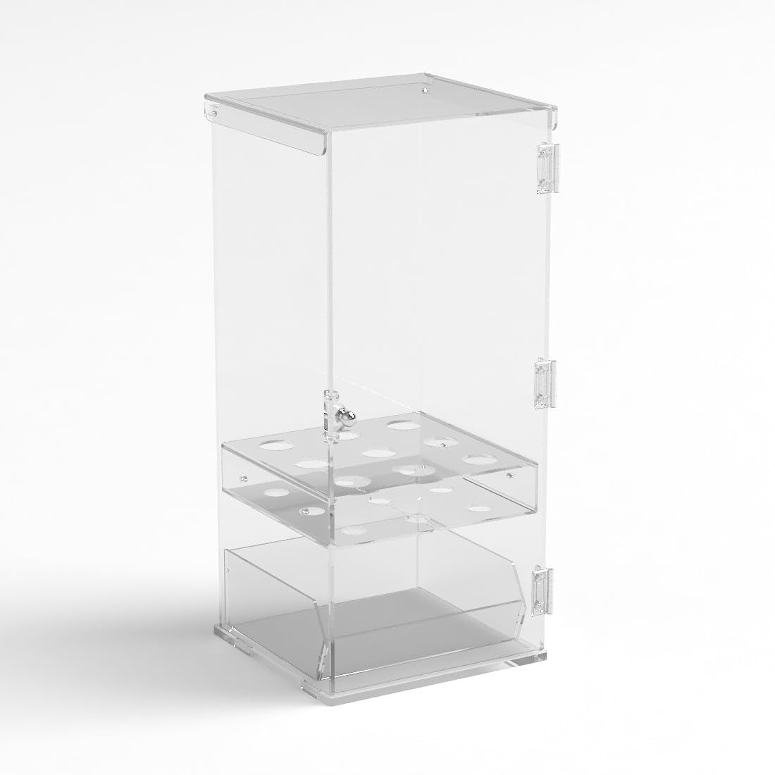 Porta coni gelato in plexiglass trasparente a 9 fori con vaschetta porta cucchiaini e con sportello - Misure: 24 x 23 x H55 cm
