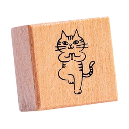 Colaxi 猫のスタンプかわいい動物小さな正方形1.2インチの木製ラバースタンプDIYクラフトプランナーカードを作成するための子供用, ヨガ