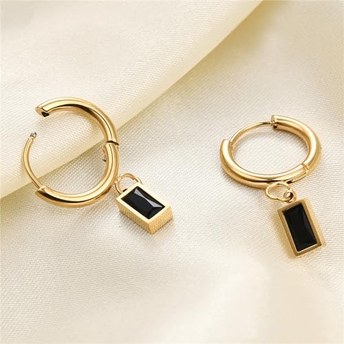 18K Gold Plated Hoop Square Dangle Earrings Emerald Green Blue Red Black Cubic Zirconia Earrings Dainty Pretty Drop Jewelry3