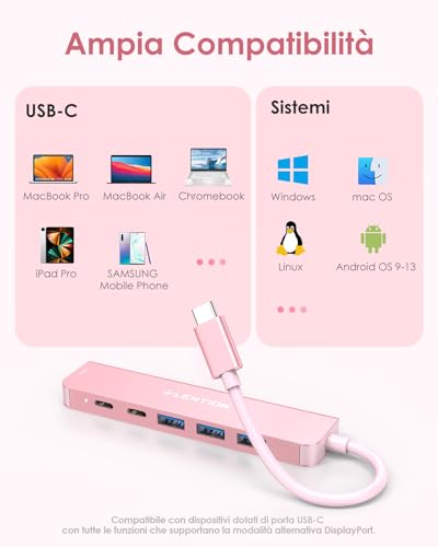 Hub USB C a HDMI 4K@60Hz, PD 100W, Adattatore USB C USB 3.0 (Porte Tipo-A e Tipo-C), per MacBook Pro 2025-2016, Nuovo Mac Air, Surface, iPhone 17 Plus Pro MAX e Altro (Oro Rosa) - Hub USB - Immagine 8