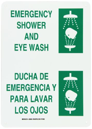 Signalisation douche d'urgence et lavage des yeux panneau bilingue vert