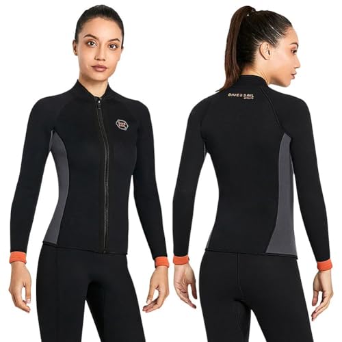 Wetsuit Top Women Men, chaqueta de neopreno 3MM, manga larga con cierre frontal para buceo, surf, manteniento del calor para kayak y natación miniatura 4