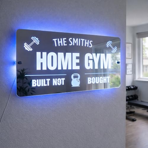 Personalised LED Gym Mirror Sign Custom Home Gym Wall Light Multi Colour LED with Remote Man Cave Garage Gym & Fitness Room Decor