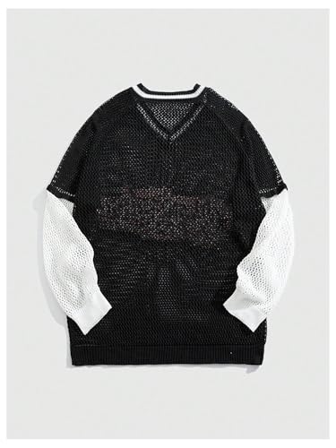 Men's Graphic Crochet Sweater Hollow Out Knitted Long Sleeve Letter Drop Shoulder Pullover Tops2