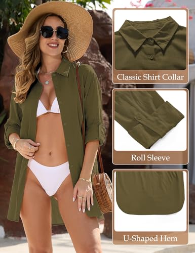 Swimsuit Coverup Womens Bathing Suit Cover Ups Beach Shirt Casual V Neck Button Down Shirt Bikini Swimwear Coverup2