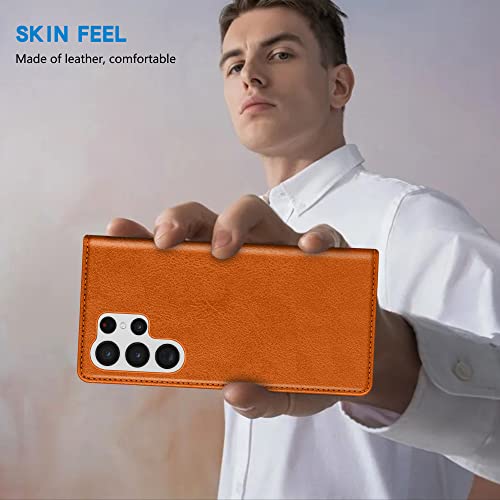 Image of ZZXX for Samsung Galaxy S22 Ultra Wallet Case with [RFID Blocking] Card Slot Stand Strong Magnetic Leather Flip Fold Protective Phone Case for Samsung Galaxy S22 Ultra Case Wallet(Brown-6.8 inch)
