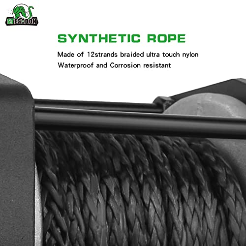 Stimulater New 3000Lbs.load Capacity Winch 12V Synthetic Rope Winch Waterproof Ip 67 Electric Winch With Wired Remote And Wireless Remotes,Hawse Fairlead, Strap And Hook For Atv/Utv/Boat (Black)… #TOP4