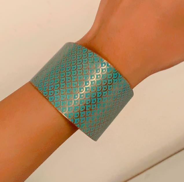 Image of Touchstone Indian Bollywood Desire Brass Base Exotic Workmanship Free Size Cuff Bracelet in Antique Gold Or White Or Copper Tone for Women.