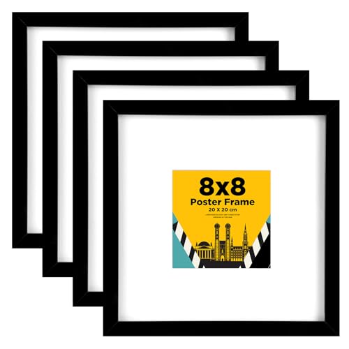 Egofine cornice per foto 20x20 cm nera set di 4, robusta cornice per foto in legno composito con vero vetro per foto 10x10 cm con tappetino