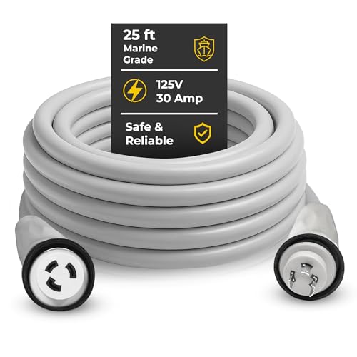 Amp Up 125v 30 Amp Shore Power Cord 25ft Heavy Duty Marine Boat and RV NEMA L5-30 Power Cord with Twist Lock Watertight Molded Ends and UL Listed from a US Based Company (RV MUST have Twist Lock)