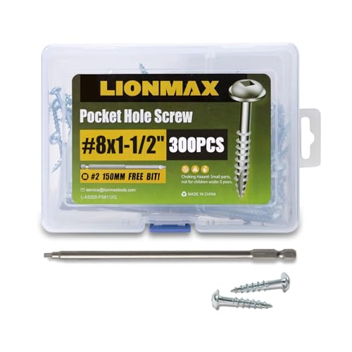 LIONMAX Tornillos Pocket Hole 1-1/2 Pulgadas, 300 Piezas, #8 x 1-1/2 " Tornillos Pocket Hole miniatura 1