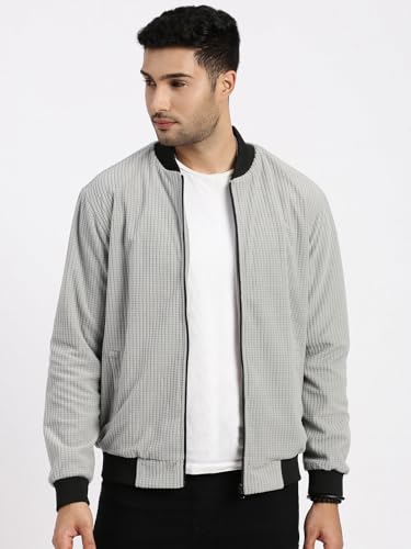 Image of SHOWOFFFF Men Solid Bomber Jacket | Mock Collar Full Sleeves Nylon Jacket for Mens | Slim Fit Regular Length Jacket for Men's