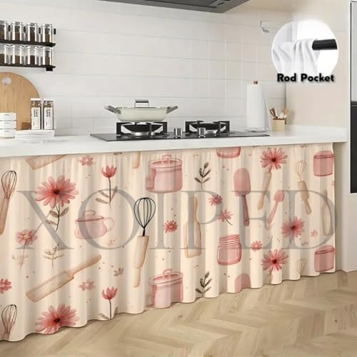 Image of Premium Printed Kitchen Sink Curtain | Washable & Dustproof Rod Pocket Counter Skirt | Perfect for Any Sink,Counter | Multicolor Cooking Theme for Home & Kitchen (150cm X 70cm) (1, Velan)