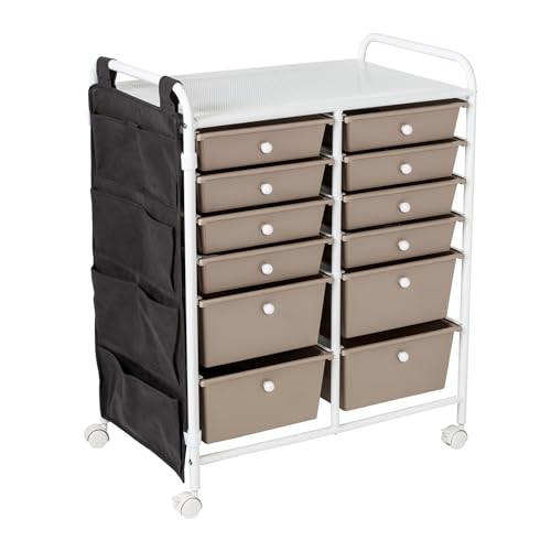 Honey-Can-Do Honey Can Do 12-Drawer Metal Rolling Storage Cart with Side Pockets CRT-09104 White