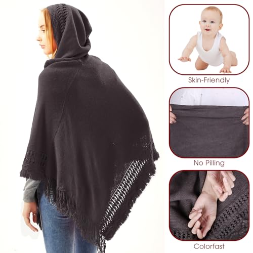 Liitrsh 2 Pcs Shawl Poncho Sweaters for Women Knitted Hooded Cape with Fringed Hem Crochet Poncho Pullover Sweaters4
