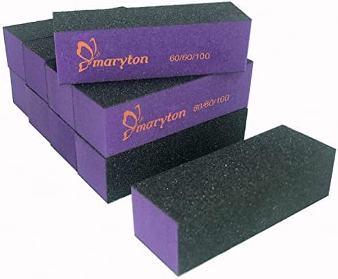 Maryton Nail Buffer Sanding Block Polisher Buffing File 60/100 Grit for Acrylic Nail Art Kit Manicure Tools 10 PCS (Black Purple)