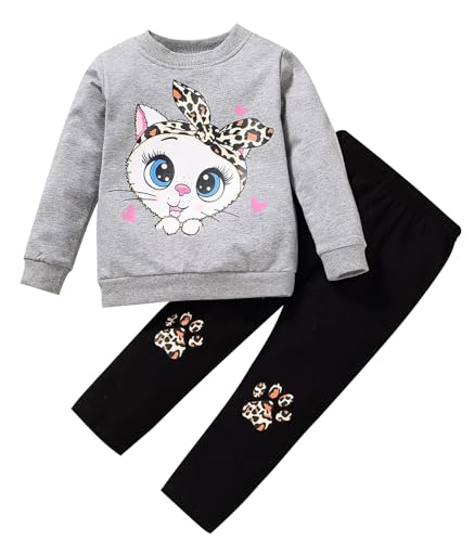 DDSOL Little Girls Valentines Outfit Heart Print Sweatshirt Top Long Pantskirts 2pcs Baby Pant Set for Toddlers Kids