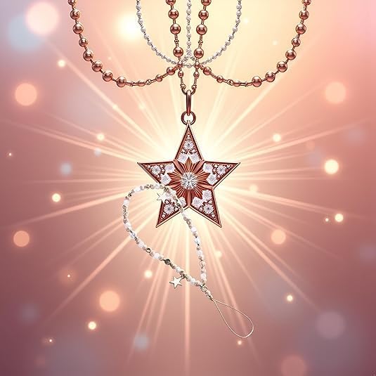 Coffee Color Five-Pointed Star Pendant Beaded Strap, Cute Mobile Phone Strap Detachable Lanyard, Decor and Cell Phone Charms, Car Keychain