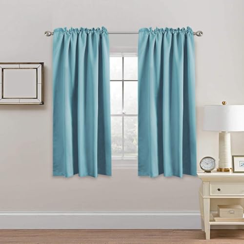 Image of H.VERSAILTEX Blackout Curtains Thermal Insulated Window Treatment Panels Room Darkening Blackout Drapes for Living Room Back Tab /Rod Pocket Bedroom Draperies, 52 x 63 Inch, Solid Aqua, 2 Panels