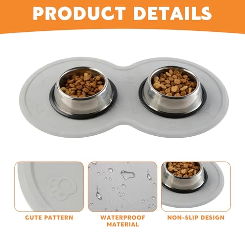 Zegnuem Napfunterlage, 1 Stück Silikon Futtermatte, Napfunterlage Katzen, wasserdichte & rutschfeste, Fleckenfrei, 48x27cm, Leicht Zu Reinigen, Für Futter- Und Wassernäpfe（Grau）