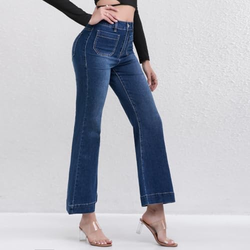 AEJ High Waisted Bootcut Jeans for Women, Stretchy Retro Trendy Flare Bell Bottom Jeans Petite Women's Denim Pants2