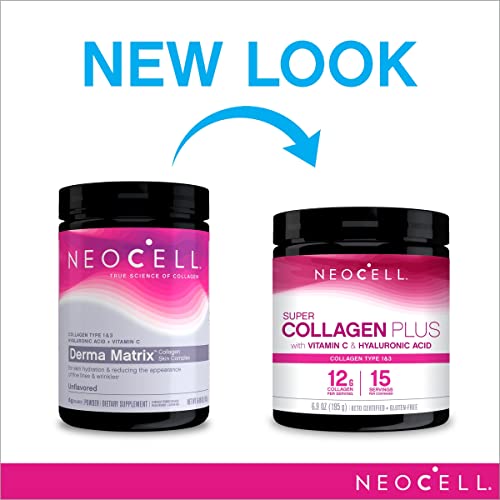 Neocell Super Collagen Powder, Collagen Plus Includes Vitamin C & Hyaluronic Acid, Promotes Healthy Hair, Beautiful Skin, & Nail Support, Collagen Type 1 & 3, 12G Collagen Peptdes Per Serving, 6.9 Oz #TOP1