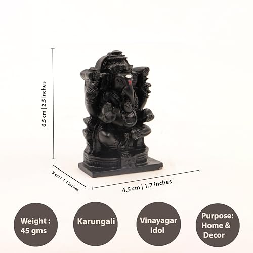 Image of Spillbox Natural Black Unpolished Karungali Wood Ganesh Idol|Original Ebony Wood|Vinayagar Idol|Gift|Ganapati Murti|Statue for Home Decor|Tabletop for Pooja|Puja-Karungali Ganesh Idol[2.5inch]