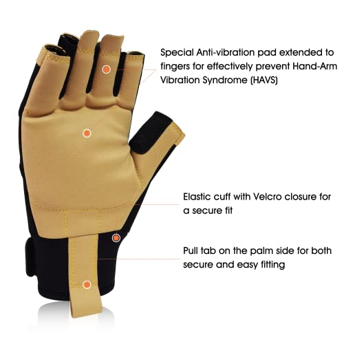 Intra-Fit Professional Anti-Vibration Half Finger Glove En Iso 10819: 2013 / A1: 2019 & En 388:2016 Certified，Reinforced Palm And Thumb, Idea For Road Breakers, Sanders, Grinders And Chipping Hammers #TOP2