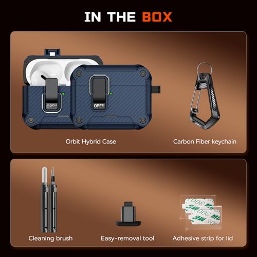 Image of Inesore for AirPods AirPods Pro 1st /2nd Case with Secure Lock (Dark Blue) | Phone Stand Design,Compatible with MagSafe,Automatic Snap Switch Secure Cover Carbon Fiber Texture with Cleaner Kit