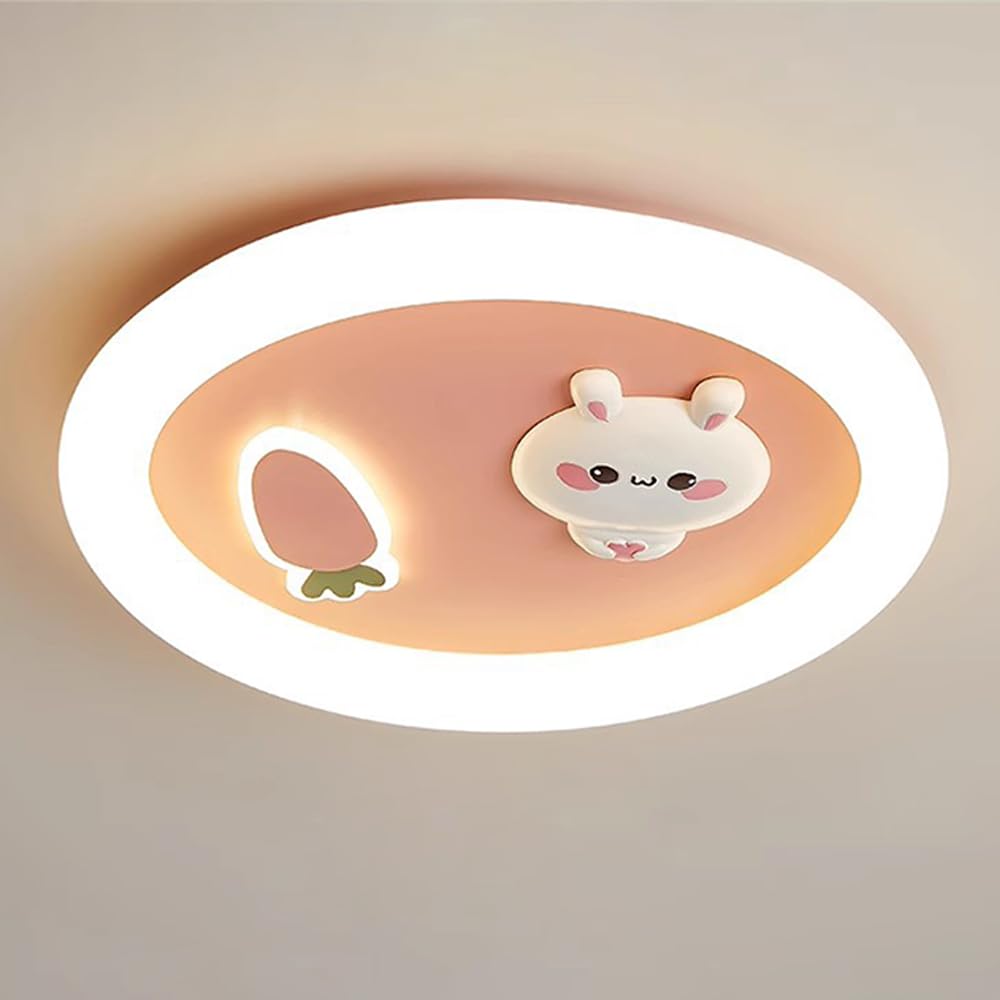 HXYSXHJUO LED Ceiling Light Round Chandelier Lamp Cartoon Rabbit Flush Mount Lighting Fixture 45W 3 Color Mode Chandeliers for Girls Bedroom Children's Room