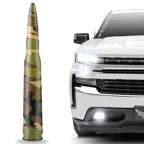 EcoAuto Badass 50 Cal Bullet Antenna Replacement Fits All Chevy & GMC Truck Model Years - Car Antenna Replacement - Military Grade Aluminum - Anti Chip & Anti Theft Design (Camo)