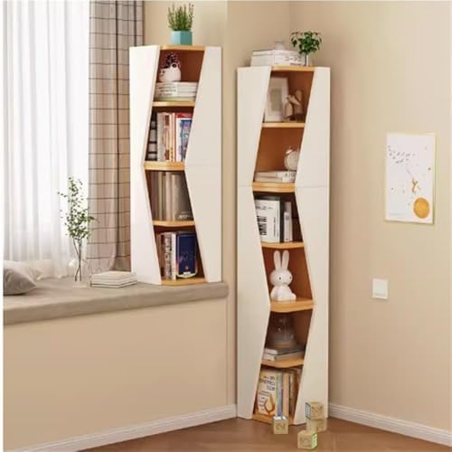 Modern Glossy Curved Corner Cabinet - Space-Saving Triangle Wall Shelf, 2-Tier Multi-Tier Corner Bookcase for Entryway & Living Room, Stylish Natural Finish