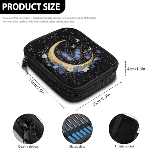 Image of Moon Crochet Hook Case Butterfly Flower Breathable Knitting Needle Organizer Portable for Home Travel Lightweight