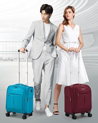 Image of Hanke 45CM Small Soft Shell Cabin Trolley Bags, 8 Silent Spinner Wheels,Charging Port, 8 Storage Compartments, Lightweight Compact Carry-On Luggage for Short Trips & Overnight Use,Caribbean Blue
