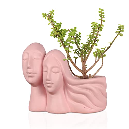 Image of Lasaki Couple Pink Ceramic Pots for Indoor Plants, Planters, Flower, Pots, gamla, Outdoor, Balcony, Home, Garden, Office Decor, Succulent Pot(L - 16 X W - 10 X H - 14.5 cm)(Plants not Included)