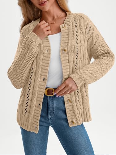 Image of LILLUSORY Women Cable Knit Cardigan Sweaters Cotton Button Up Chunky Outfit | Crochet, Open Front, Cozy Knit, Oversized, Trendy Fall Outfits, Winter Clothes, 2026 Outerwear