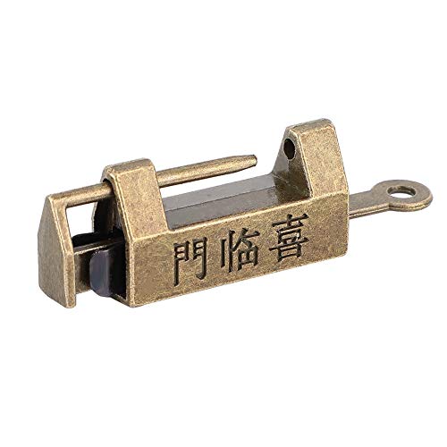 Image of Vintage Antique Lock, Mini Copper Chinese Retro Horizontal Padlock with Key for Jewelry Box Drawer, Hasp Pad Chest Lock Plate for Furniture Wooden Case Cabinet