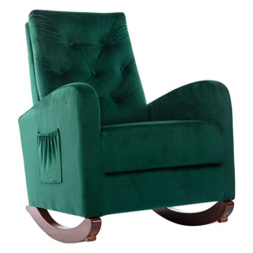 Anwickhomk Rocking Chair,Modern Upholstered Velvet High Back Arm Chair,Soft Living Room Chair Home Theater Lounge Seat,Single Sofa,Lazy Sofa Tatami Balcony Reclining Sofa(Green+Velvet) #TOP5